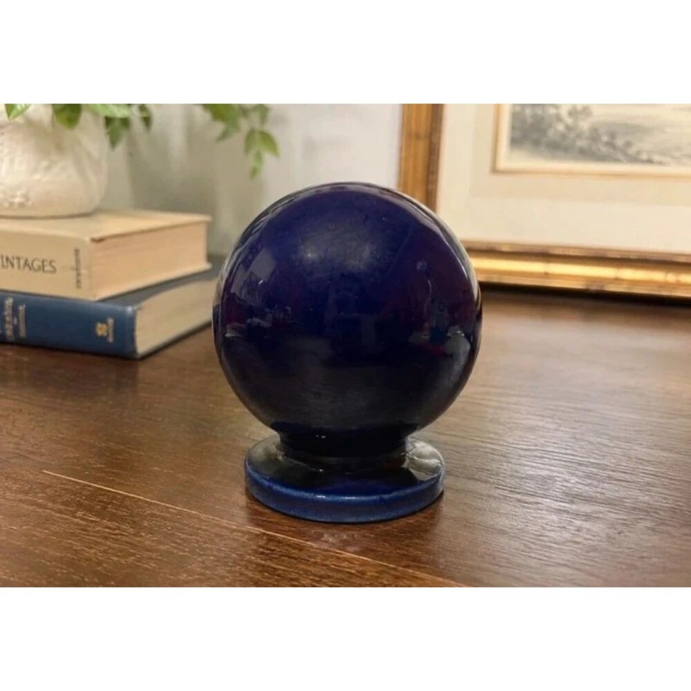 Vintage Cobalt Blue Ceramic Globe Lamp Base Orb Mid Century Modern Unmarked